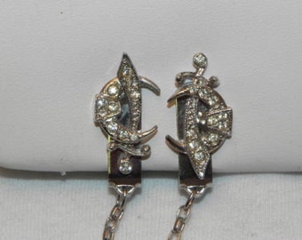 Vintage Rhinestone Masonic Shriner Sweater Guard Clip Chain