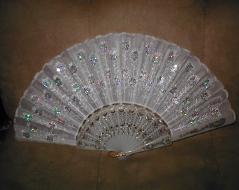 Vintage Beaded IVORY Folding Fan