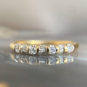 Half Eternity Round & Baguette Alternate Diamond Wedding Band Ring, Bezel Set Stackable Women's Anniversary Band, Everyday Minimalist Band