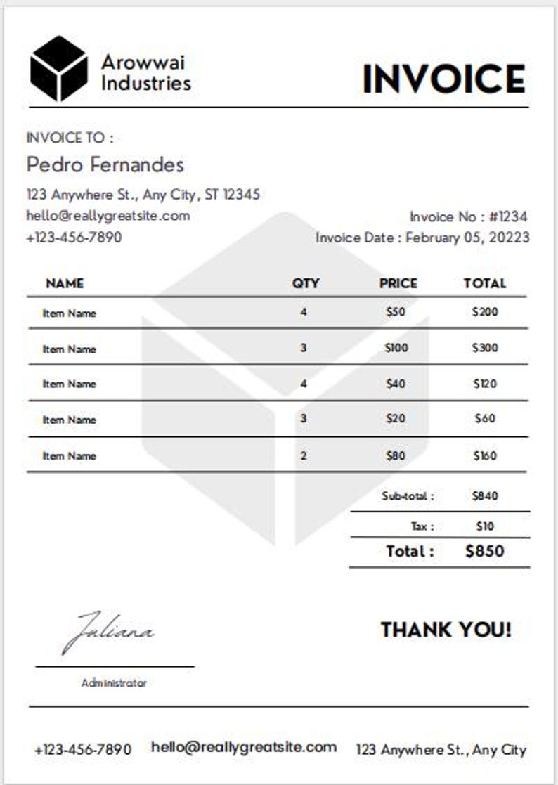 Editable Invoice Templates, Minimalist Business Design (google Docs ...