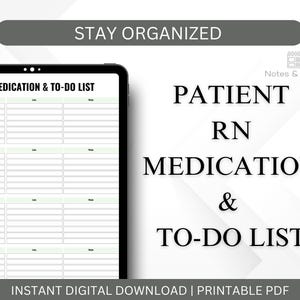 Patient RN Medication and To-Do List | Digital Nursing Checklist | Printable Medication Log and Task Tracker PDF