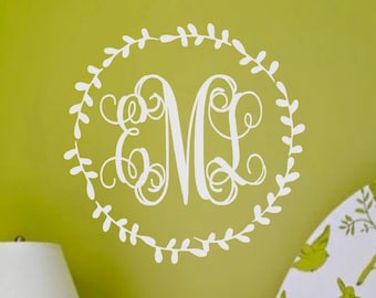 Wreath Monogram- Monogram Initials- Personalized Laurel Wreath- Twig Wreath- Vinyl Wall Decor