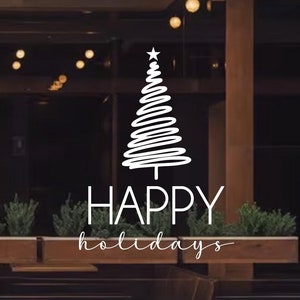 Happy Holidays Tree Vinyl Decal- Christmas Decor -Holiday Window Decor- Business Window Display Decal- Home Wall Art- Holiday Decor