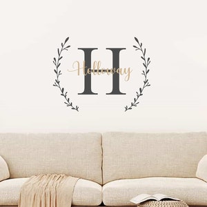 Wreath with Monogram and Family Name- Personalized Laurel Wreath- Twig Wreath- Vinyl Wall Décor- Farmhouse Decor- Entryway