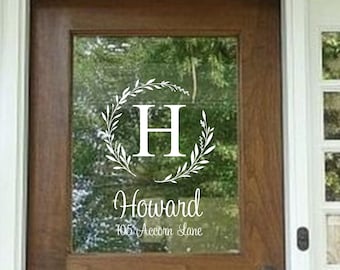 Front Door Laurel Wreath Personalized- Vinyl Decal- Address-Storm Door Decal-Family Monogram-Entryway Décor -Custom Family Vinyl Wall Decal