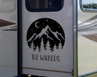 Camper Decal- Mountains with Personalized Name - RV Decor- RV Decal- Camper- Glamping- Window Sticker- Funny Camper Stickers