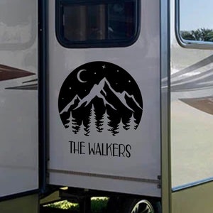 Camper Decal- Mountains with Personalized Name - RV Decor- RV Decal- Camper- Glamping- Window Sticker- Funny Camper Stickers