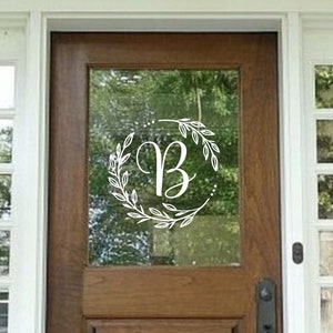 Front Door Wreath with Initial #5 -Vinyl Decal-Personalized Storm Door Decal-Family Monogram-Modern Farmhouse-Custom Family Wall Vinyl Decal