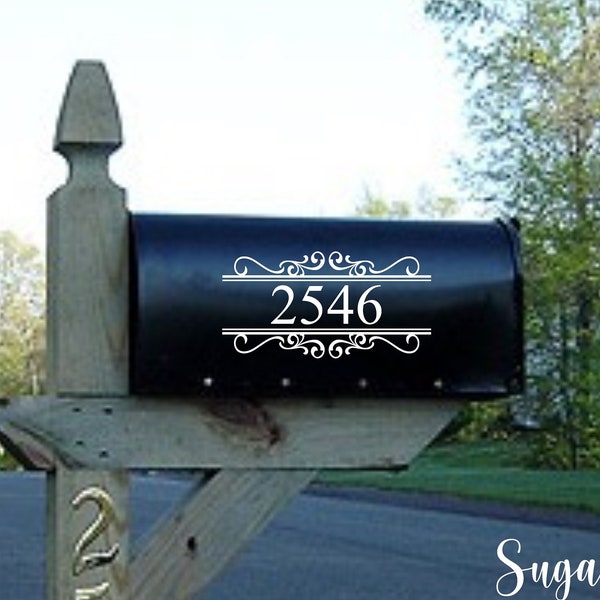 Mailbox Numbers with Scroll-Vinyl Decal- Set of TWO-Vinyl Numbers-Curb Appeal- Mailbox Decor- House Number- Address