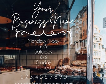 Business Window Decal Customizable #2 -Your Company Name- Business Hours Window Decal- Business Logo Decal- Boutique- Salon Decal