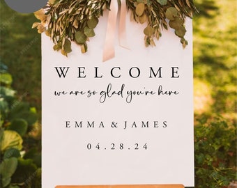 Welcome We're So Glad You're Here Wedding Decal Rustic Wedding Personalized Wedding Wedding Decor Barn Wedding DIY Welcome to Our Wedding