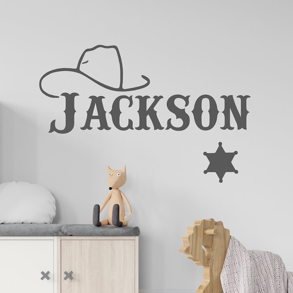 Boys Vinyl Wall Decal- Cowboy Sheriff Personalized with Name Vinyl Wall Decal Bedroom Decor