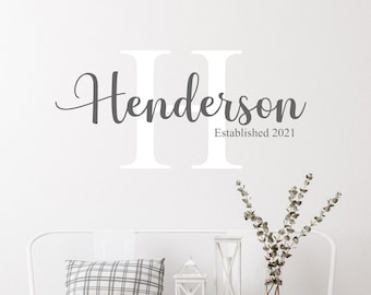 Personalized Vinyl Wall Decal-Family Name and Date Decal- Farmhouse Décor- Family Monogram Decal-Living Room Wall Decal- Business Name