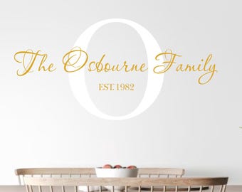 Monogram familienaam met geschatte datum-vinyl muur sticker-muur quotes-vinyl sticker-achternaam-gepersonaliseerde muur kunst-huwelijkscadeau-huis cadeau