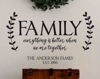 Family Everything Is Better When We Are Together Personalized-Vinyl Wall Decal-Vinyl-Lettering Decor-Family Quotes-Farmhouse Decor-Wreath