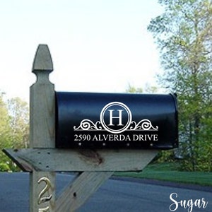 Calcomanía de vinilo para buzón de correo, inicial y dirección personalizadas, juego de DOS, letras de vinilo, atractivo exterior