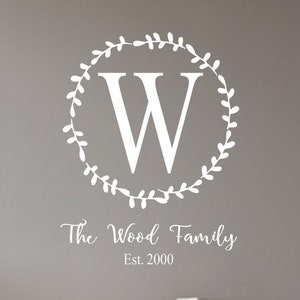 Family Monogram Name and Est. Date Laurel Wreath- Vinyl Wall Decal-Wedding- Monogram- Farmhouse-Family Name- Entryway Decor- Home Decor