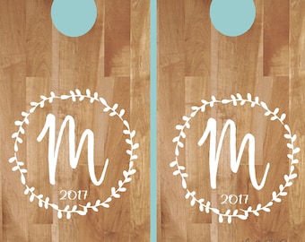 Cornhole stickers-eerste datum krans-bruiloft cornhole-verjaardag-verjaardag-gepersonaliseerde cornhole-aangepaste cornhole stickers-vinyl stickers