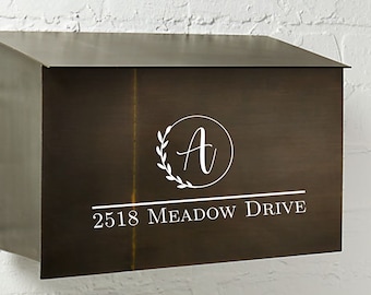 Mailbox Decal- Wreath with Initial and Address-Vinyl Decal-Vinyl Numbers-Curb Appeal- Personalized Decal for Mailbox