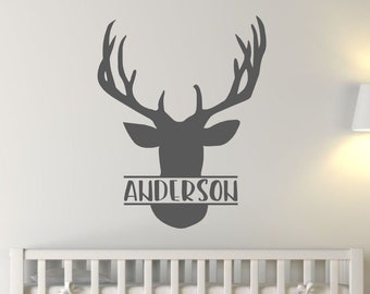 Buck Personalized with Name- Vinyl Wall Decal- Custom Name with Bear, Home Decor, Nursery Name, Rustic Decor, Rustic Nursery, Nursery Decor