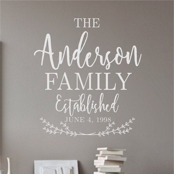 Family Name Established Date -Vinyl Wall Decal- Farmhouse Decor-Wedding Gift-Established-Quotes-Words for the Wall- Custom Name Sign