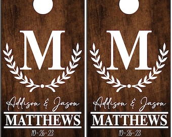 Cornhole-stickers-krans initiële naam Est-datum #3-bruiloft cornhole-verjaardag-verjaardag-gepersonaliseerde cornhole-aangepaste cornhole-stickers
