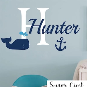 Name Initial Whale Anchor-Vinyl Wall Decal-Girl or Boy- Nursery Decor- Anchor Name- Modern Decor- Wall Decor- Whale Decor- Preppy Whale