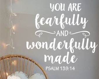 Je bent angstaanjagend en prachtig gemaakt - Psalm 139:14 vinyl muurcitaten - stickers - slaapkamerinrichting - woorden voor de muur - kinderkamerinrichting