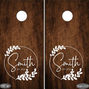 Cornhole Decals-Floral Wreath With Last Name -Barn Wedding-Vinyl Decals-Wedding-Anniversary-Birthday-Personalized Cornhole-Cornhole Decals