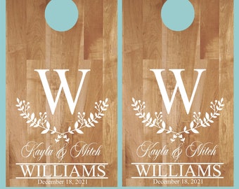 Cornhole Decals-Wreath Initial Name Est Date #2- Wedding Cornhole- Anniversary- Birthday-Personalized Cornhole- Custom Cornhole Decals