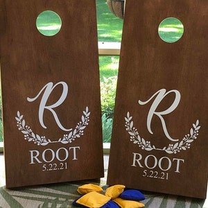 Cornhole Decals-Wreath Initial Name Est Date #2- Wedding Cornhole-Personalized Cornhole-Custom Wedding Games- VINYL DECALS ONLY