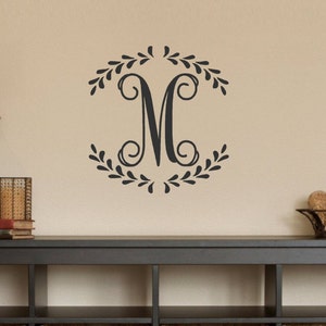 Initial Wreath Vinyl Wall Decal- Personalized Laurel Wreath- Twig Wreath- Vinyl Wall Decor- Family Name- Entryway Decor- Home Decor- Sign