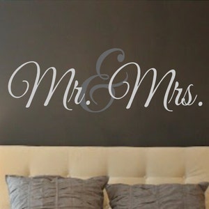 Mr. & Mrs.- LARGE-Vinyl Wall Decal- Wall Quotes- Decals-Words for the Wall Monogram Personalized Wedding Gift Bedroom Decor