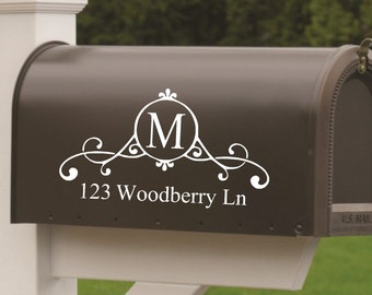 Mailbox Vinyl Decal-Monogram Scroll Frame with Address -Set of TWO-Vinyl Lettering-Curb Appeal