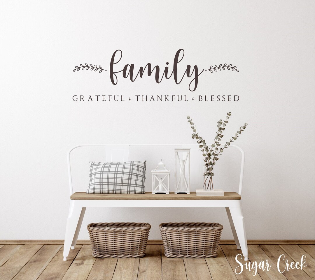 Family-grateful Thankful Blessed- Vinyl Wall Decal- Farmhouse Décor ...