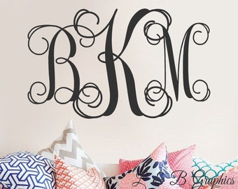 Monogram Wall Decal - Vine Monogram Decal Decor- Wedding Monogram Decal  -Personalized Wall Decal Monogram-Custom Initials