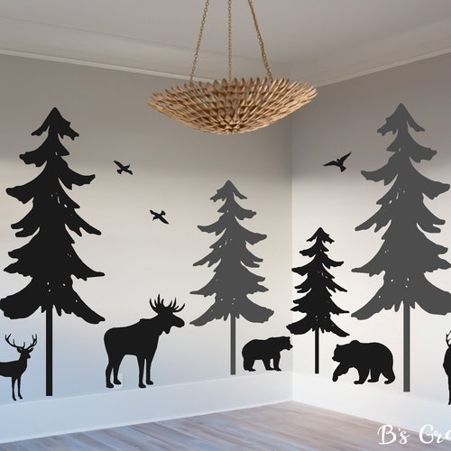 Woodland Nursery Decal Pine Tree Decal Vinyl Wall Decal Wall Etsy