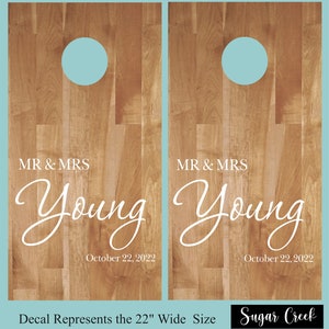 Cornhole Decals- MR and MRS Last Name Date- Vinyl Decals- Wedding- Anniversary- Birthday-Personalized Cornhole- Custom Cornhole Decals