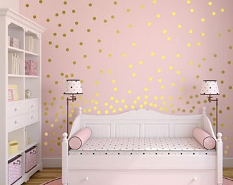 Dot Wall Decals- Gold Metallic- Polka Dot Vinyl Wall Decals- Bedroom Decor- Peel and Stick Dots- Gold Wall Stickers- Nursery Decor