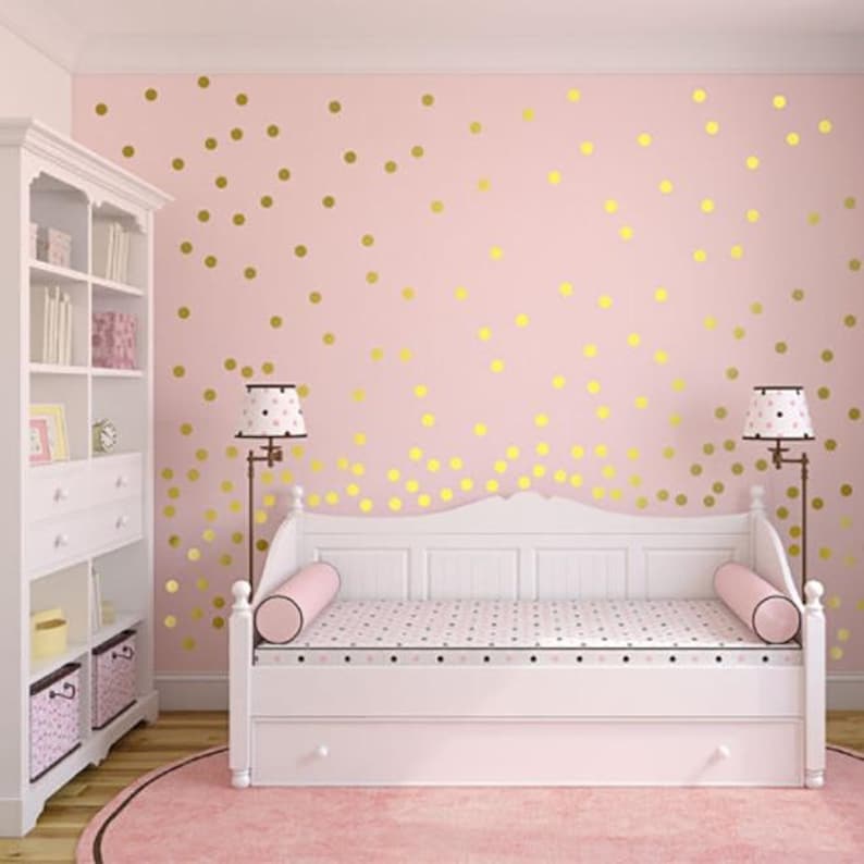 Dot Wall Decals- Gold Metallic- Polka Dot Vinyl Wall Decals- Bedroom Decor- Peel and Stick Dots- Gold Wall Stickers- Nursery Decor 