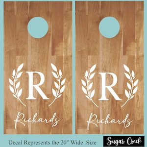Cornhole Decals- Wreath with Name- Vinyl Decals- Wedding- Anniversary- Birthday-Personalized Cornhole- Custom Cornhole Decals