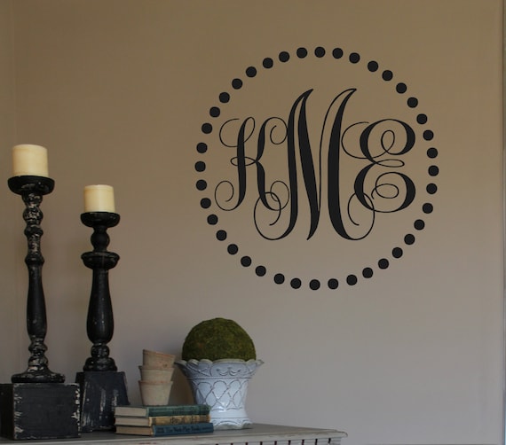Vinyl Wall Decal Monogram Initials in Polka Dot Frame Etsy