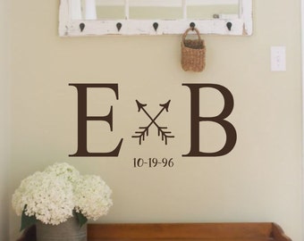 Personalized Initials Est Date and Arrows- Vinyl Wall Decal- Wedding Date- Vinyl Lettering- Words for the Wall- Quotes