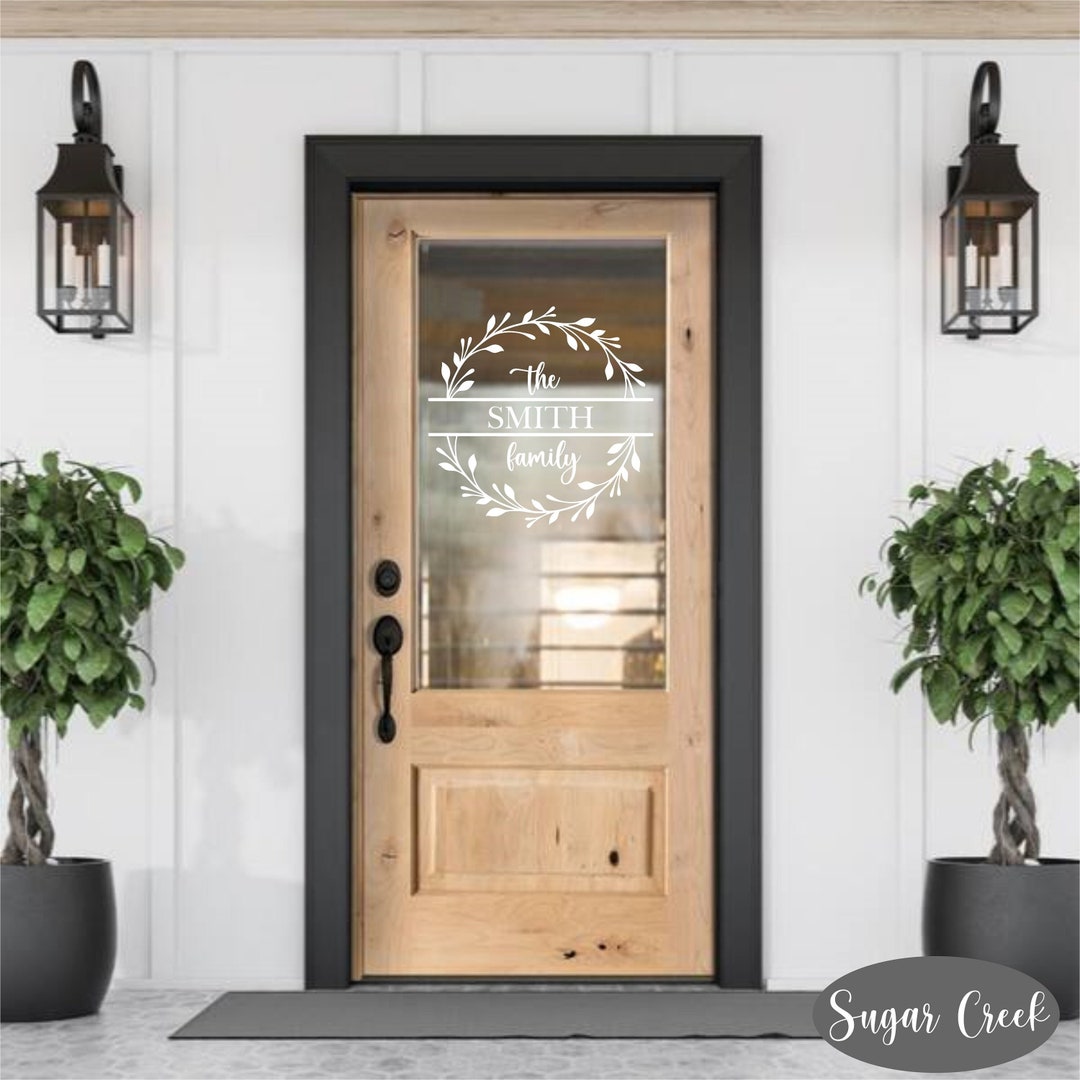 Front Door Family Name Wreath -vinyl Decal-personalized Storm Door ...