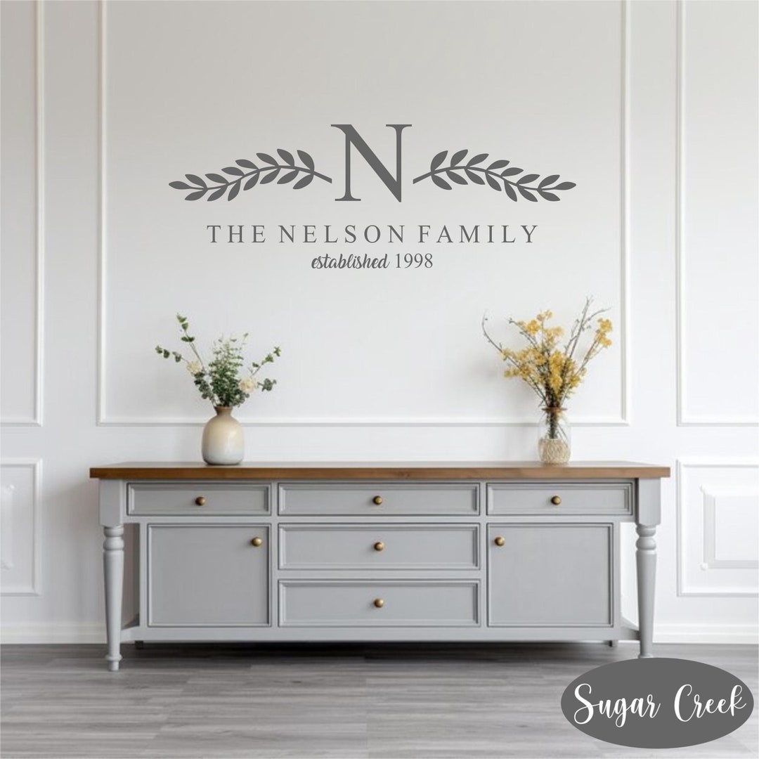 Personalized Monogram Family Name Laurel Branch-vinyl Wall Decal ...