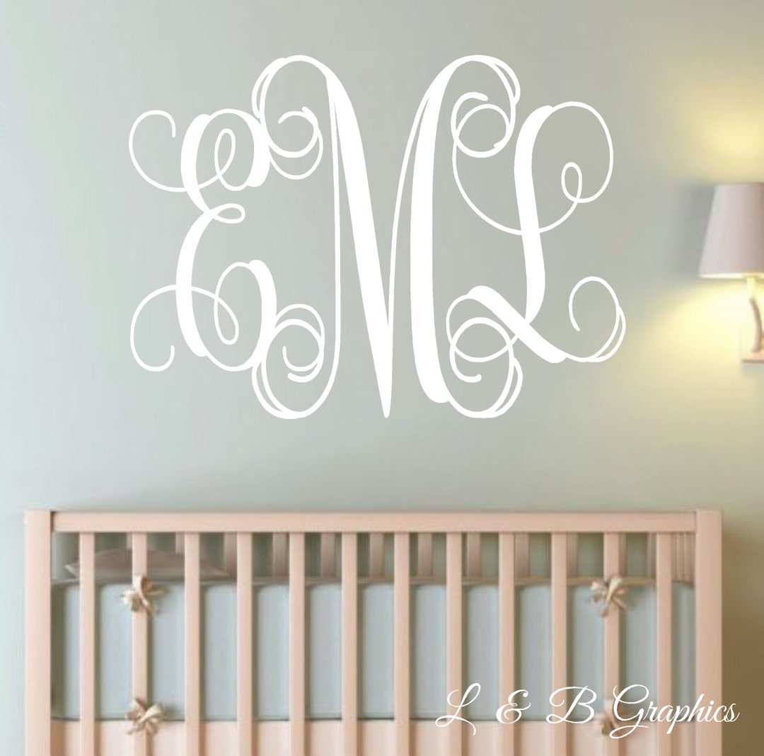 Monogram Wall Decal - Vine Monogram- #1- Decal Decor- Wedding Monogram ...