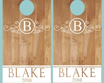 Cornhole Aufkleber - Kreis Monogramm und Name - Hochzeit Cornhole Jubiläum - Geburtstag - personalisierte Cornhole - benutzerdefinierte Cornhole Aufkleber - Vinyl Aufkleber