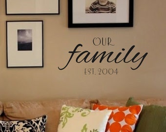 Family Wall Decal- Our Family with Est. Date-Vinyl Wall Decal Personalized Wall Quotes Family Wall Collage