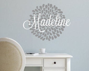 Personalized Mum Flower-Vinyl Wall Decal -Girls Bedroom Decor- Nursery Decor- Teen Girls Decor- Flower Power- Wall Decal Nursery Girls Room