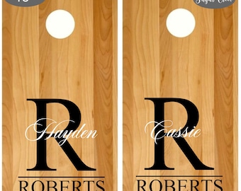 Cornhole Abziehbilder-Monogramm mit Namen # 2- Hochzeit Cornhole Jubiläum Geburtstag-personalisiertes Cornhole- kundenspezifische Cornhole Abziehbilder-Vinyl Aufkleber